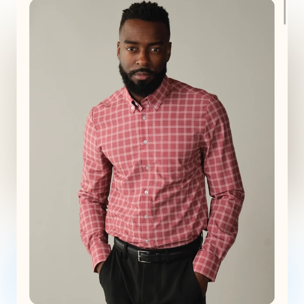 &COLLAR ATHLETIC Men's Adobe Red With White Windowpane Long Sleeve Shirt Size2XL